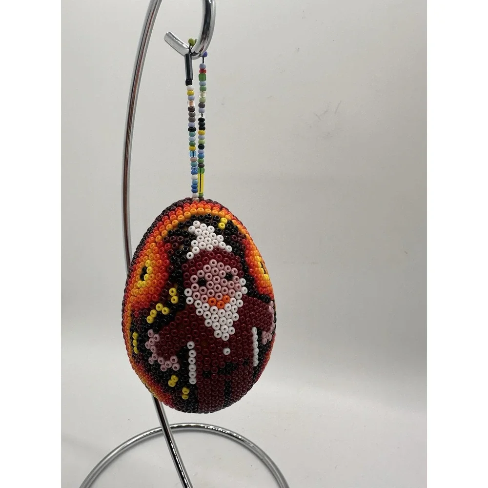 Handmade Beaded Santa Christmas Ornament Egg Shape Artisan Holiday Décor